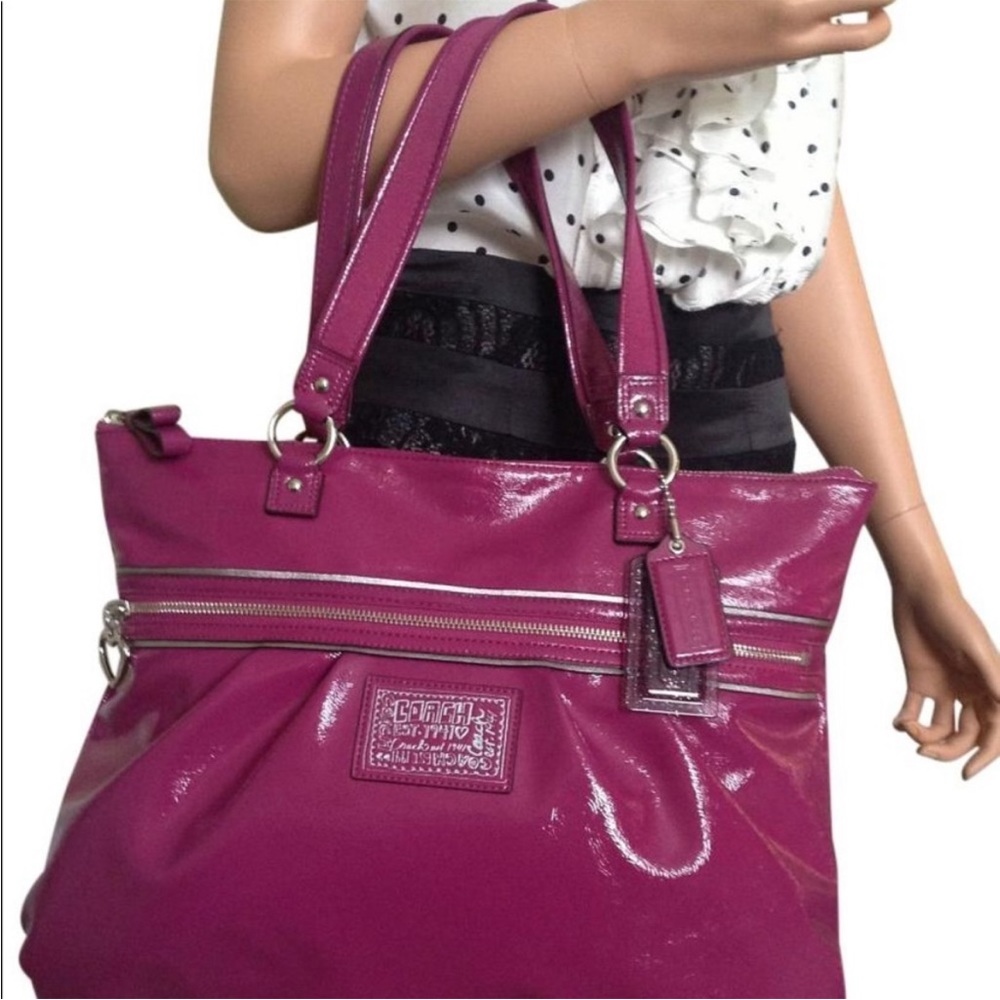 COACH patent leather tote bag poppy daisy liquid gloss #F20004